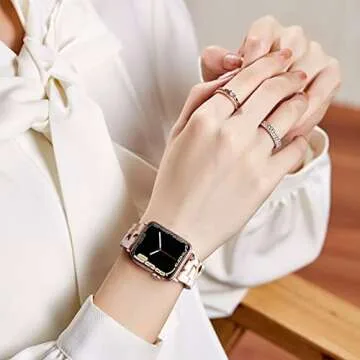 GEAK Compatible with Resin Apple Watch Bands 40mm 38mm 41mm for Women Men, Stylish Resin Bracelet iWatch Replacement Bands with Stainless Steel Buckle for iWatch Series 7/6/5/4/3/2/1/SE Nougat White