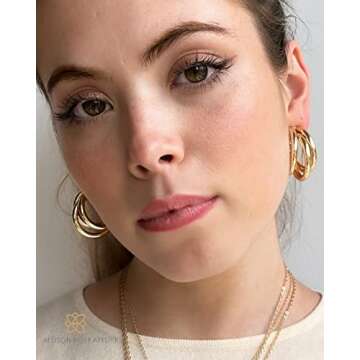 ALLISON ROSE ATELIER – Bold 14K Gold Plated Triple Hoop Earrings for Women – Statement Split Hoo...