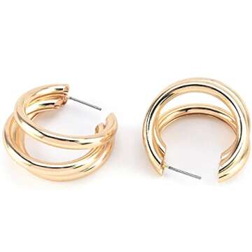 ALLISON ROSE ATELIER – Bold 14K Gold Plated Triple Hoop Earrings for Women – Statement Split Hoop Design – Oversized 3-in-1 Hoops – Dramatic Ear Stack Effect