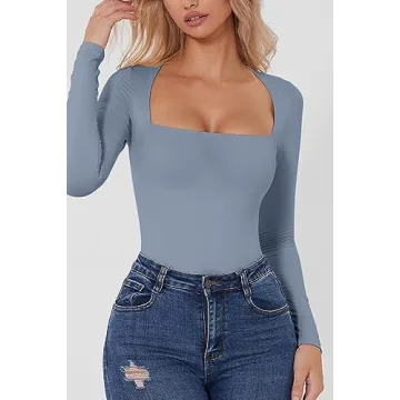 Stylish QINSEN Women's Sexy Bodysuit in County Blue