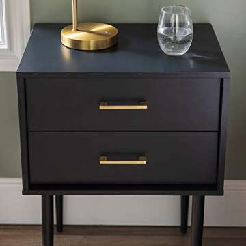 Walker Edison Olivia Modern 2-Drawer Rectangle Nightstand Bedroom Side End Accent Table, 20 Inch, Black