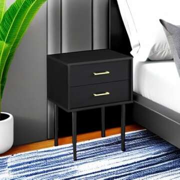 Walker Edison Olivia Modern 2-Drawer Rectangle Nightstand Bedroom Side End Accent Table, 20 Inch, Black