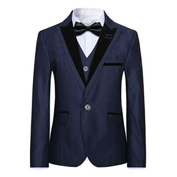 Boyland Boys 3 Pieces Tuxedo Suits Jacquard Shawl Lapel Slim Fit Tux Jacket Vest Pants 4 Colors Prom...