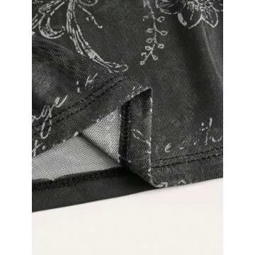 COZYEASE Women's Y2K Sheer Mesh Tie Back Halter Top Floral Print Rhinestone Cami Tops Backless Crop Tee Black Small