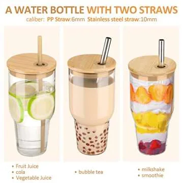 Kytffu 32oz Glass Tumbler - Durable Straw Lid Mug