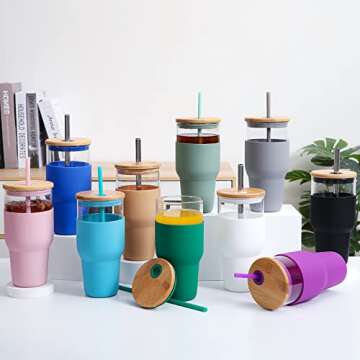 Kytffu 32oz Glass Tumbler - Durable Straw Lid Mug