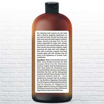 Tea Tree Body Wash -w/ Stem Cell, Collagen & TeaTree Oil Fights Body Odor, Acne, Athlete’s Foot, Jock Itch, Dandruff, Eczema, Yeast Infection, Shower Gel for Women & Men, Skin Cleanser 16.9 oz