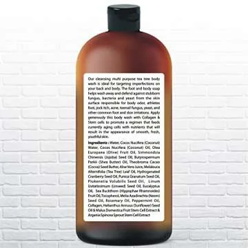 Tea Tree Body Wash -w/ Stem Cell, Collagen & TeaTree Oil Fights Body Odor, Acne, Athlete’s Foot, Jock Itch, Dandruff, Eczema, Yeast Infection, Shower Gel for Women & Men, Skin Cleanser 16.9 oz