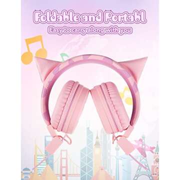 SIMJAR Cat Ear Kids Headphones with Microphone for School, Volume Limiter 85/94dB, Wired Girls Headp...