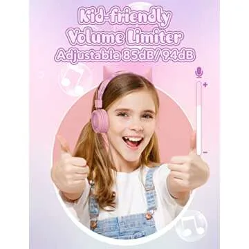SIMJAR Cat Ear Kids Headphones with Microphone for School, Volume Limiter 85/94dB, Wired Girls Headphones with Foldable Design for Online Learning/Travel/Tablet/iPad (Pink)