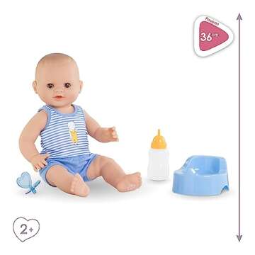 Corolle Drink and Wet Bath Baby Paul - 14” Boy Baby Doll with 3 Accessories - Bottle, Potty, and Pacifier - Really Drinks and Goes Potty, for Kids Ages 2 Years and up