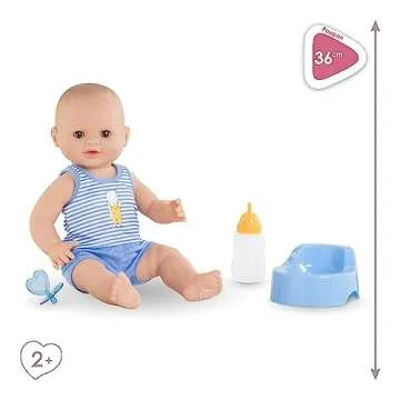 Corolle Drink and Wet Bath Baby Paul - 14” Boy Baby Doll with 3 Accessories - Bottle, Potty, and Pacifier - Really Drinks and Goes Potty, for Kids Ages 2 Years and up