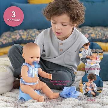 Corolle Drink and Wet Bath Baby Paul - 14” Boy Baby Doll with 3 Accessories - Bottle, Potty, and Pacifier - Really Drinks and Goes Potty, for Kids Ages 2 Years and up