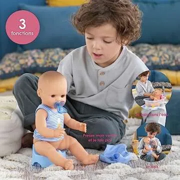 Corolle Drink and Wet Bath Baby Paul - 14” Boy Baby Doll with 3 Accessories - Bottle, Potty, and Pacifier - Really Drinks and Goes Potty, for Kids Ages 2 Years and up