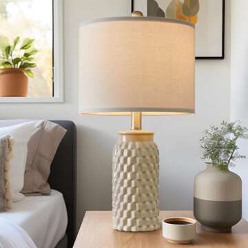 USumkky 20.5" Modern Ceramic Bedside Lamp Set of 2 for Bedroom Decor Farmhouse Table Lamp for Living...