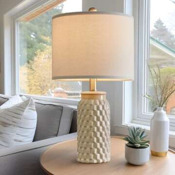 USumkky 20.5" Modern Ceramic Bedside Lamp Set of 2 for Bedroom Decor Farmhouse Table Lamp for Living Room Office Dorm