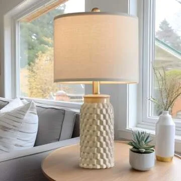 USumkky 20.5" Modern Ceramic Bedside Lamp Set of 2 for Bedroom Decor Farmhouse Table Lamp for Living Room Office Dorm