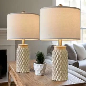 USumkky 20.5" Modern Ceramic Bedside Lamp Set of 2 for Bedroom Decor Farmhouse Table Lamp for Living Room Office Dorm