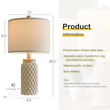 USumkky 20.5" Modern Ceramic Bedside Lamp Set of 2 for Bedroom Decor Farmhouse Table Lamp for Living Room Office Dorm