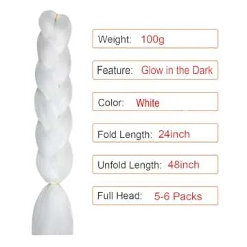 White Glow in the Dark Braiding Hair Extensions 5pack