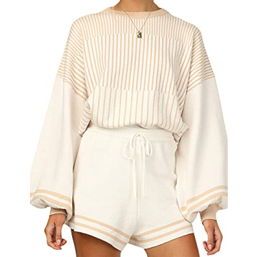 Gihuo Women’s Stylish Striped Pullover & Shorts Set