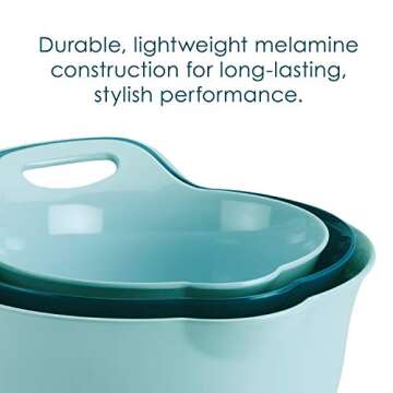 Rachael Ray Tools and Gadgets Mix and Measure Cooking / Baking Prep Set with Mixing Bowls, Measuring Cups, and Tools - 10 Piece, Light Blue and Teal