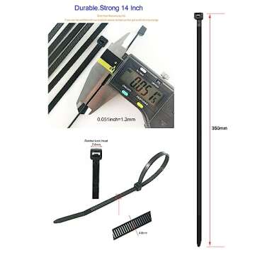 HS 14 Inch Plastic Wire Zip Ties UV Resistant for Fencing Camping Outdoor Purpose 100pcs,50 LBS Stre...