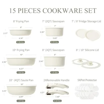 CAROTE Non-Stick 15-Piece Cookware Set
