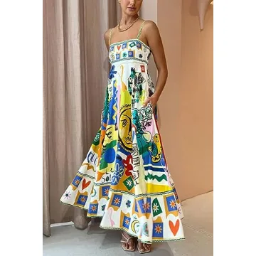 Floral Spaghetti Strap Maxi Dress for Women 2024