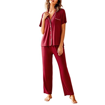 Avidlove Women Pajamas Set Notch Collar Soft Sleepwear Pjs Short Sleeve Button Down Nightwear with L...