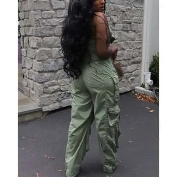 Tbahhir Women's Sexy Strapless Cargo Denim Jumpsuit with Multi Pockets Loose Baggy Wide Leg Jeans Romper