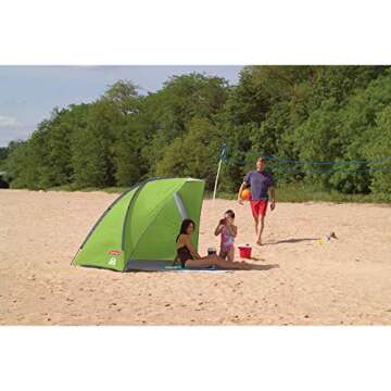 Coleman Beach Shade Canopy Tent, Lightweight & Portable Beach Shade Sets Up in 5 Minutes, UPF 50+ Sun Protection Includes Sand Bags & Stakes to Withstand Wind, Great for Beach, Park, Yard, Picnics