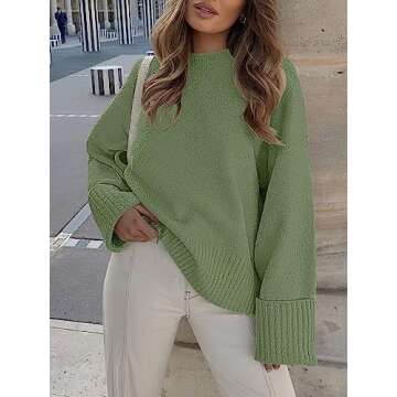 ANRABESS Women's Oversized Crewneck Long Sleeve Fuzzy Knit Casual Chunky Warm 2025 Fall Pullover Sweaters Top Trendy Outfits Army Green Small