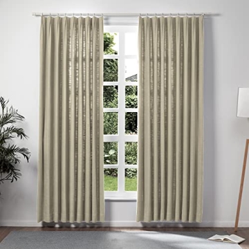 Elegant TwoPages Grey Beige Linen Pinch Pleat Curtain Panel - Customizable & Light Filtering