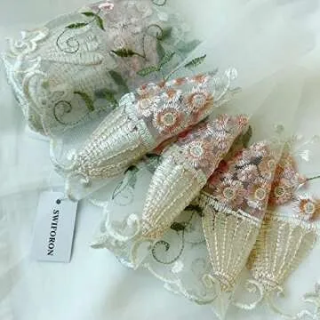 Vintage Floral Lace Trim Ribbon, 7inch Width Embroidered Sewing Lace Trim for DIY Craft, Wedding/Bridal Decoration, Home Decoration, 5 Yards