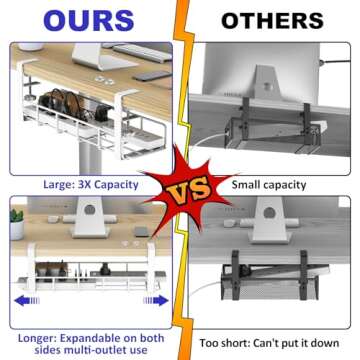 Under Desk Cable Management Tray, 15.7'' White No Drill Steel Desk Cable Organizers, Wire Management Tray Cable Management Rack, Desk Cable Tray with Wire Organizer White（1pack