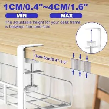 Under Desk Cable Management Tray, 15.7'' White No Drill Steel Desk Cable Organizers, Wire Management Tray Cable Management Rack, Desk Cable Tray with Wire Organizer White（1pack
