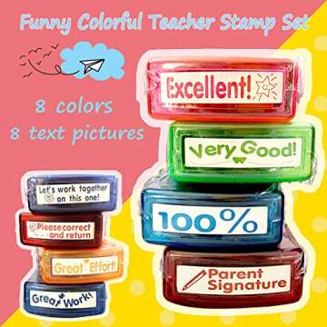 Bertiveny Rectangular Teacher Stamps for Grading Classroom，Parent Signature Teacher Self-Inking Se...