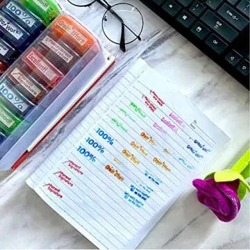 Bertiveny Rectangular Teacher Stamps for Grading Classroom，Parent Signature Teacher Self-Inking Set Stamps for Homework Teacher Supplies with 8 pcs