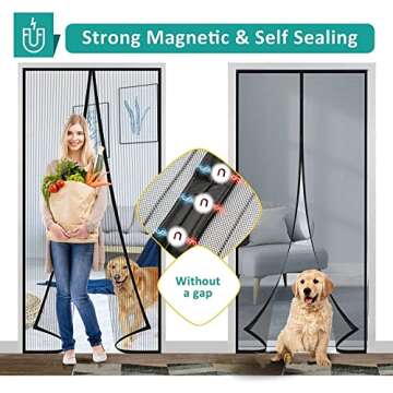 Screen Door Mesh, [Upgraded Fiberglass ] Door Net Screen with Magnetic Closure, IKSTAR Magnetic Screen Door-Keep Bugs Out, Let Cool Breeze in Screen Mesh, Works with Pets, Sliding, Single Door-38×82"