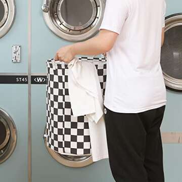 Sea Team 19.7 Inches Large Sized Waterproof Coating Ramie Cotton Fabric Folding Laundry Hamper Bucke...