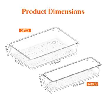 Lifewit 17pcs Office Drawer Organizer Set, Large Size Desk/Bathroom/Kitchen/Makeup Organization and ...