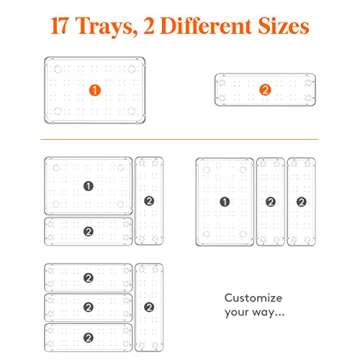 Lifewit 17pcs Office Drawer Organizer Set, Large Size Desk/Bathroom/Kitchen/Makeup Organization and Storage Accessories, Plastic Clear Storage Bins Trays for Bedroom, Vanity Gadgets Utensils