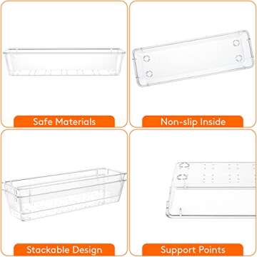 Lifewit 17pcs Office Drawer Organizer Set, Large Size Desk/Bathroom/Kitchen/Makeup Organization and Storage Accessories, Plastic Clear Storage Bins Trays for Bedroom, Vanity Gadgets Utensils