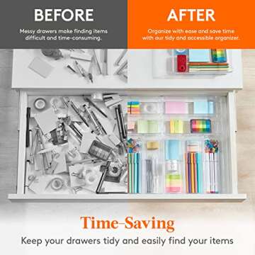 Lifewit 17pcs Office Drawer Organizer Set, Large Size Desk/Bathroom/Kitchen/Makeup Organization and Storage Accessories, Plastic Clear Storage Bins Trays for Bedroom, Vanity Gadgets Utensils