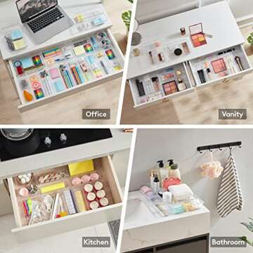 Lifewit 17pcs Office Drawer Organizer Set, Large Size Desk/Bathroom/Kitchen/Makeup Organization and Storage Accessories, Plastic Clear Storage Bins Trays for Bedroom, Vanity Gadgets Utensils