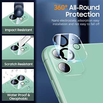 UniqueMe for iPhone 12 Mini/iPhone 11 Camera Lens Protector, [Drop Protection] [High Definition] Tempered Glass Camera Screen Cover Scratch Resistant Case-Friendly with Night Circle - 2 pack