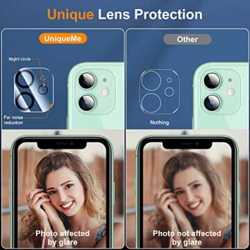 UniqueMe for iPhone 12 Mini/iPhone 11 Camera Lens Protector, [Drop Protection] [High Definition] Tempered Glass Camera Screen Cover Scratch Resistant Case-Friendly with Night Circle - 2 pack