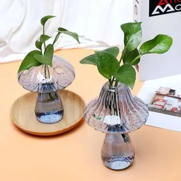 Mushroom Glass Vase Propagation Stations Flower Vases Home Decor Mushroom Planter Cute Vases Garden Decoration Set of 2