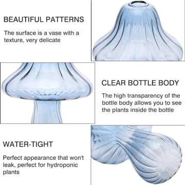 Mushroom Glass Vase Propagation Stations Flower Vases Home Decor Mushroom Planter Cute Vases Garden Decoration Set of 2